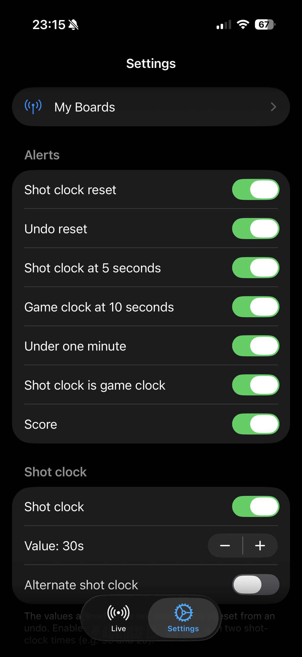 Settings: each cue can be turned on or off on its own
