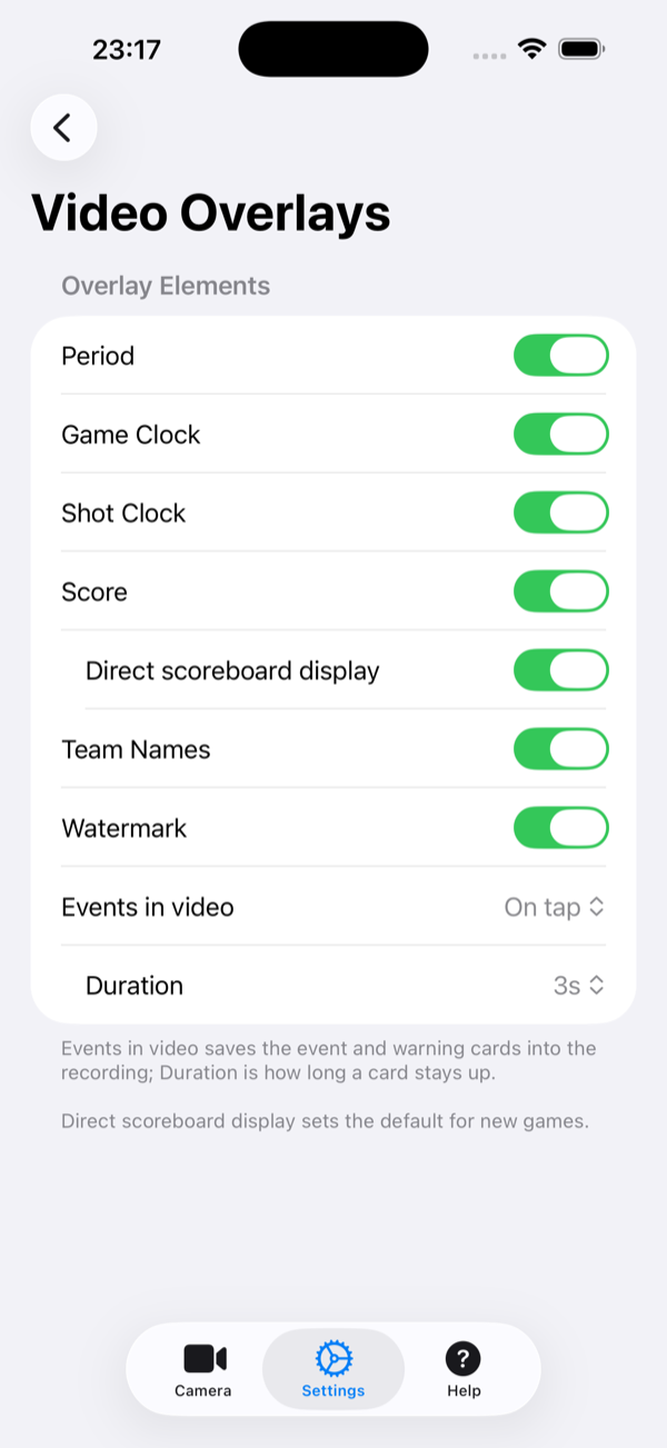 Choosing which elements appear on the overlay