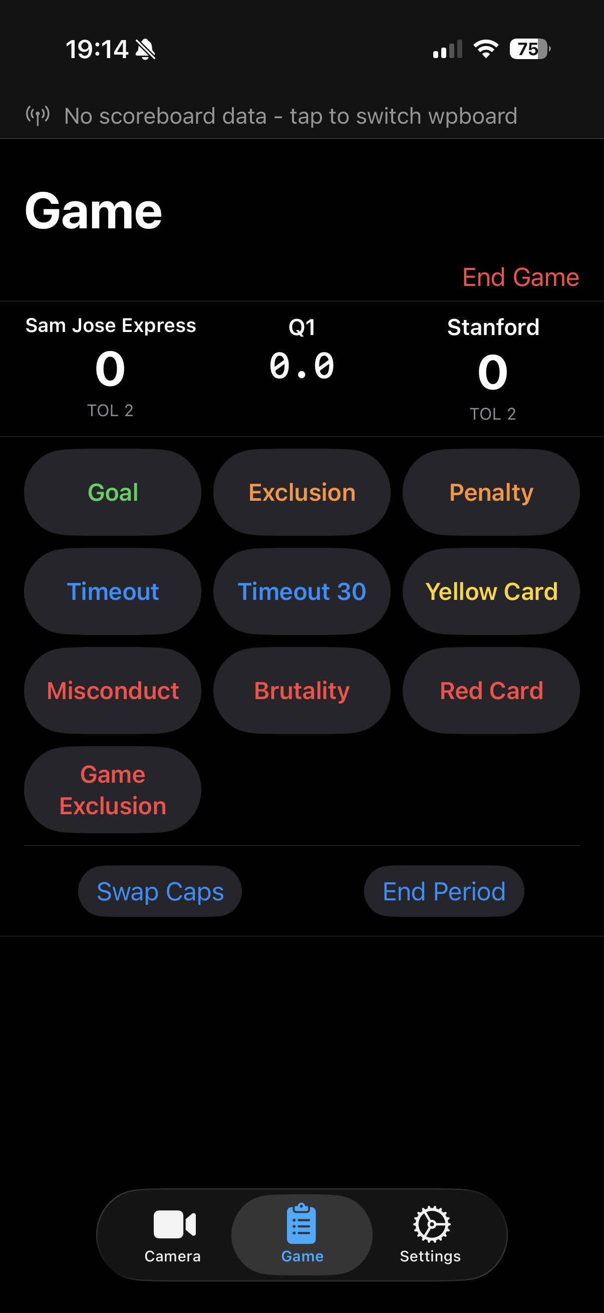 The built-in scorebook for goals, exclusions, and more