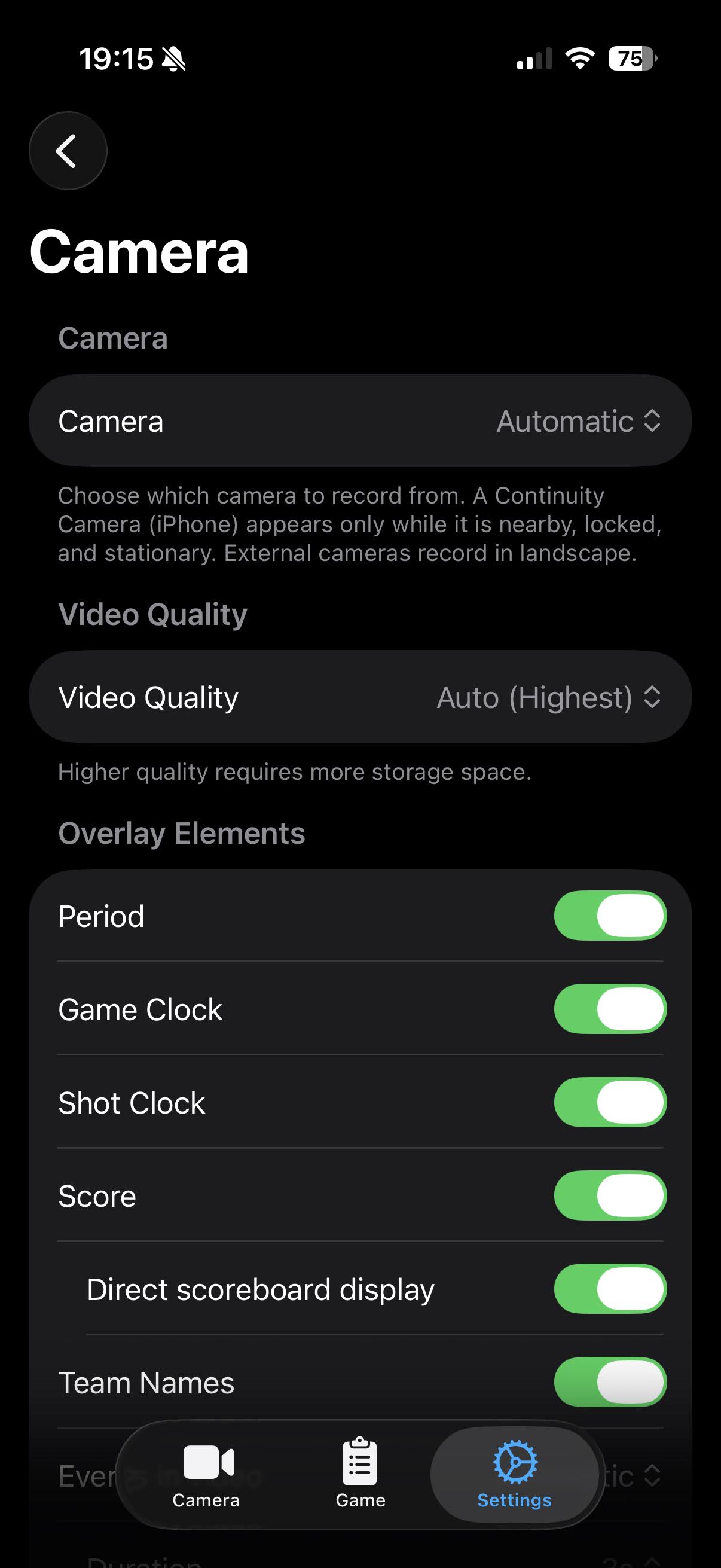 Choosing which elements appear on the overlay